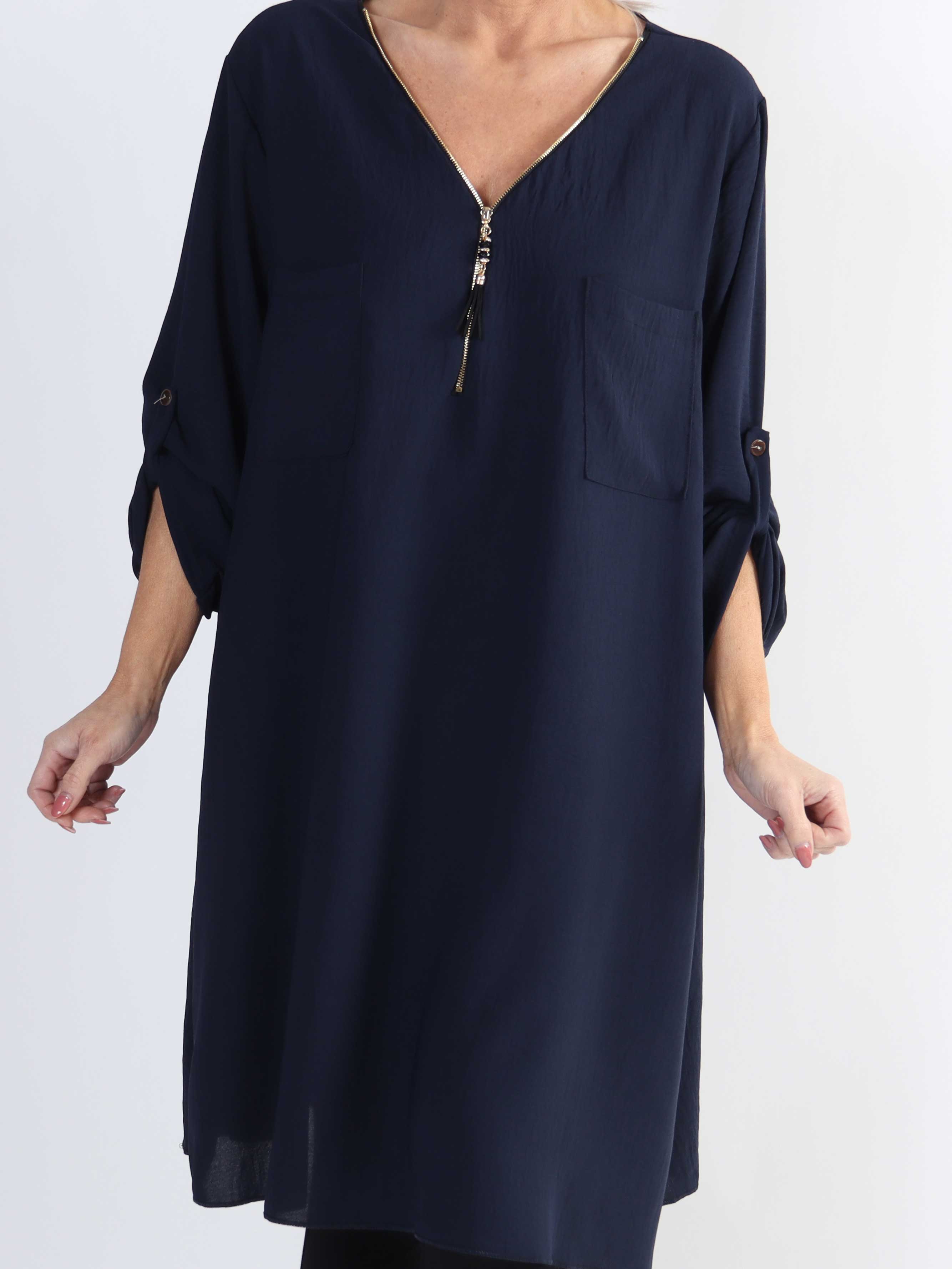Claudia Dress - Plus size tunikakjole med lynlås og lommer